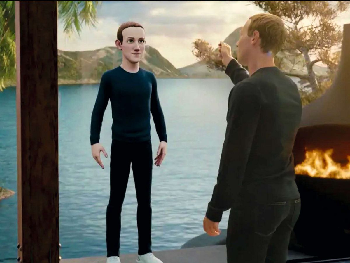 Mark Zuckerberg face à son avatar du métavers.