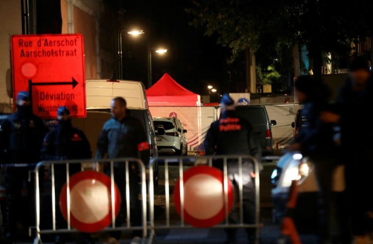 Poliția la locul unui atac cu cuțitul pe 10 noiembrie 2022 la Bruxelles