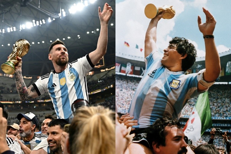 Fotomontajul lui Lionel Messi și Diego Maradona, încoronați campioni mondiali cu Argentina la 36 de ani distanță